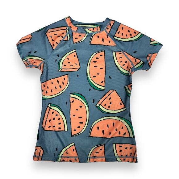 Tea Collection Girls Short Sleeve Watermelon Print Swim Rash Guard Top 10 - Picture 1 of 5